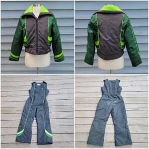 Vintage 90s y2k Arcticwear Black Neon Green Two Piece Snow Suit Ski Apres‎ Set